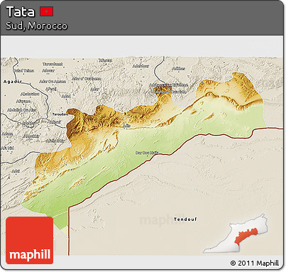Physical 3D Map of Tata, shaded relief outside