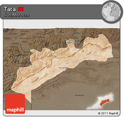 Satellite 3D Map of Tata, darken