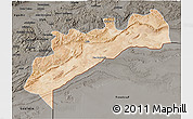 Satellite 3D Map of Tata, darken, semi-desaturated
