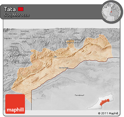 Satellite 3D Map of Tata, desaturated