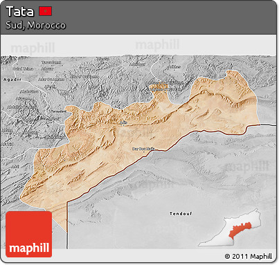 Satellite 3D Map of Tata, desaturated