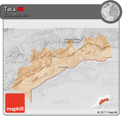 Satellite 3D Map of Tata, lighten, desaturated