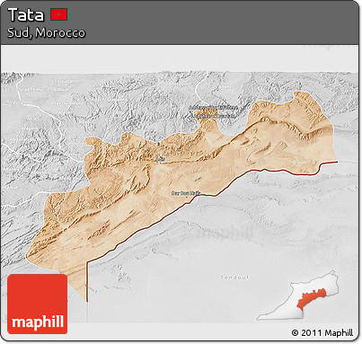 Satellite 3D Map of Tata, lighten, desaturated