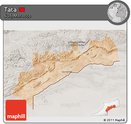 Satellite 3D Map of Tata, lighten, semi-desaturated