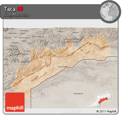 Satellite 3D Map of Tata, semi-desaturated
