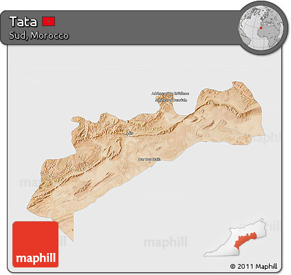Satellite 3D Map of Tata, single color outside
