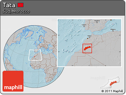 Gray Location Map of Tata, within the entire country, hill shading