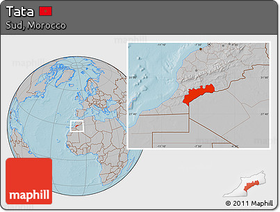 Gray Location Map of Tata, hill shading