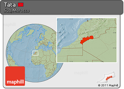 Savanna Style Location Map of Tata, hill shading