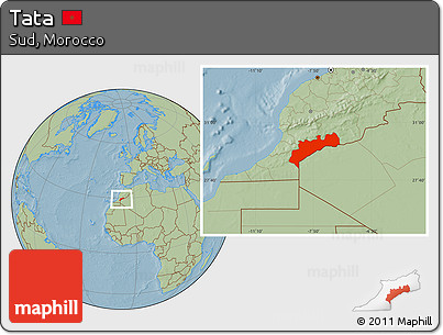 Savanna Style Location Map of Tata, hill shading