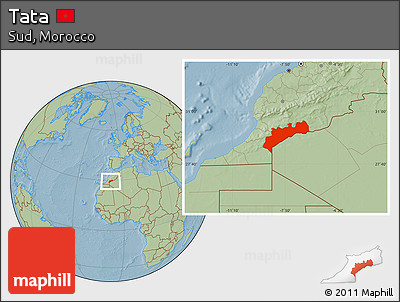 Savanna Style Location Map of Tata, hill shading