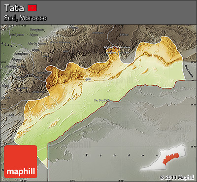 Physical Map of Tata, darken, semi-desaturated