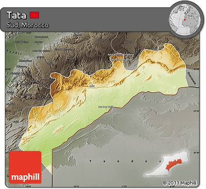Physical Map of Tata, darken, semi-desaturated