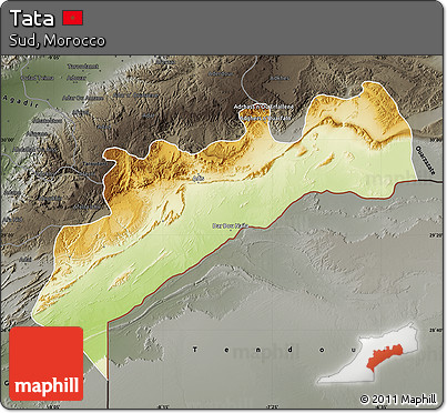 Physical Map of Tata, darken, semi-desaturated