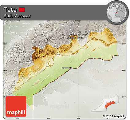 Physical Map of Tata, lighten, semi-desaturated