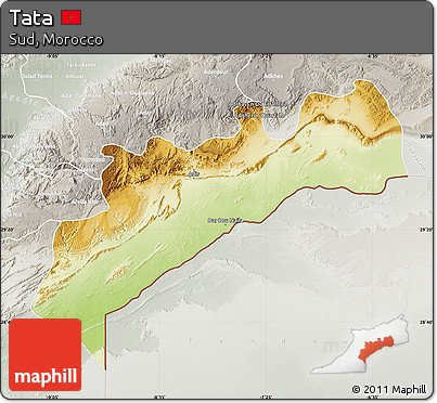 Physical Map of Tata, lighten, semi-desaturated