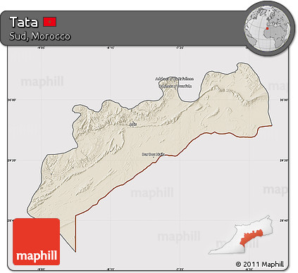 Shaded Relief Map of Tata, cropped outside