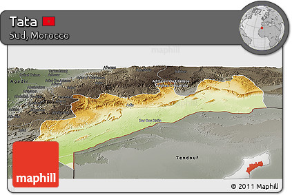 Physical Panoramic Map of Tata, darken, semi-desaturated