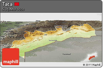 Physical Panoramic Map of Tata, darken, semi-desaturated