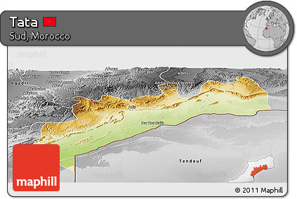 Physical Panoramic Map of Tata, desaturated