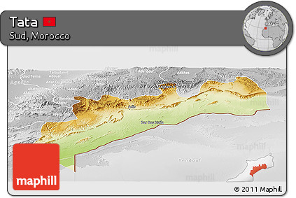 Physical Panoramic Map of Tata, lighten, desaturated