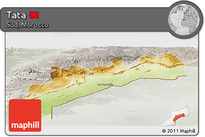 Physical Panoramic Map of Tata, lighten, semi-desaturated