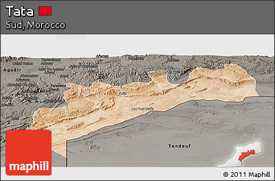Satellite Panoramic Map of Tata, darken, semi-desaturated