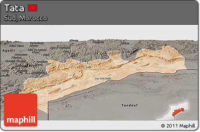 Satellite Panoramic Map of Tata, darken, semi-desaturated