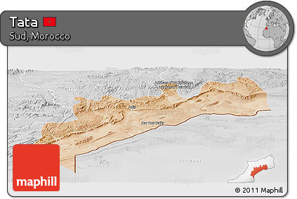 Satellite Panoramic Map of Tata, lighten, desaturated