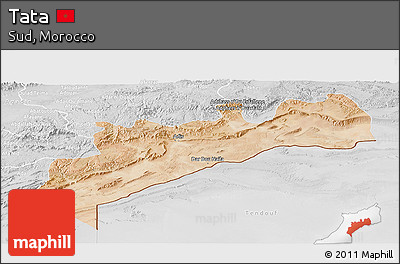 Satellite Panoramic Map of Tata, lighten, desaturated