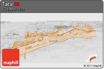 Satellite Panoramic Map of Tata, lighten, desaturated
