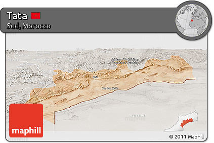 Satellite Panoramic Map of Tata, lighten, semi-desaturated
