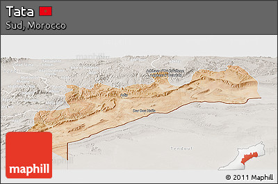 Satellite Panoramic Map of Tata, lighten, semi-desaturated