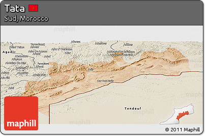 Satellite Panoramic Map of Tata, shaded relief outside