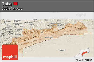 Satellite Panoramic Map of Tata, shaded relief outside