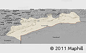 Shaded Relief Panoramic Map of Tata, darken, desaturated