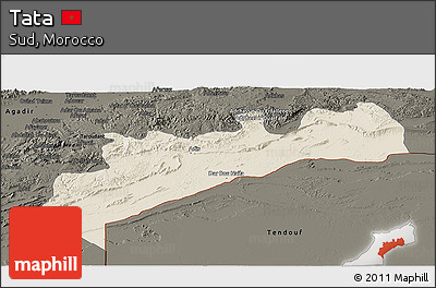 Shaded Relief Panoramic Map of Tata, darken