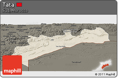Shaded Relief Panoramic Map of Tata, darken