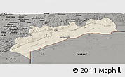 Shaded Relief Panoramic Map of Tata, darken, semi-desaturated