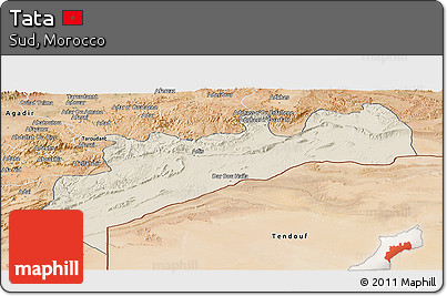 Shaded Relief Panoramic Map of Tata, satellite outside