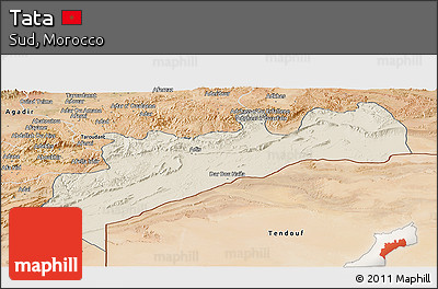 Shaded Relief Panoramic Map of Tata, satellite outside