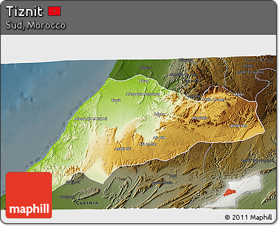 Physical 3D Map of Tiznit, darken