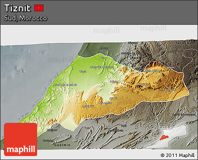 Physical 3D Map of Tiznit, darken, semi-desaturated