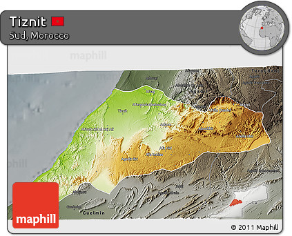 Physical 3D Map of Tiznit, darken, semi-desaturated