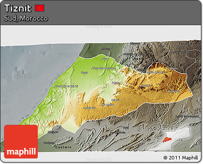 Physical 3D Map of Tiznit, darken, semi-desaturated
