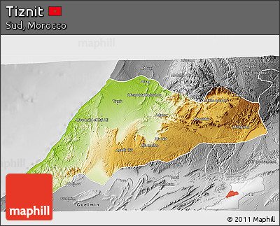 Physical 3D Map of Tiznit, desaturated