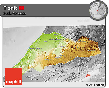 Physical 3D Map of Tiznit, desaturated