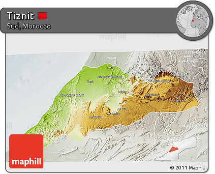 Physical 3D Map of Tiznit, lighten, semi-desaturated