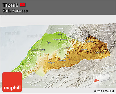 Physical 3D Map of Tiznit, lighten, semi-desaturated