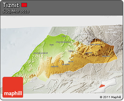 Physical 3D Map of Tiznit, lighten, semi-desaturated